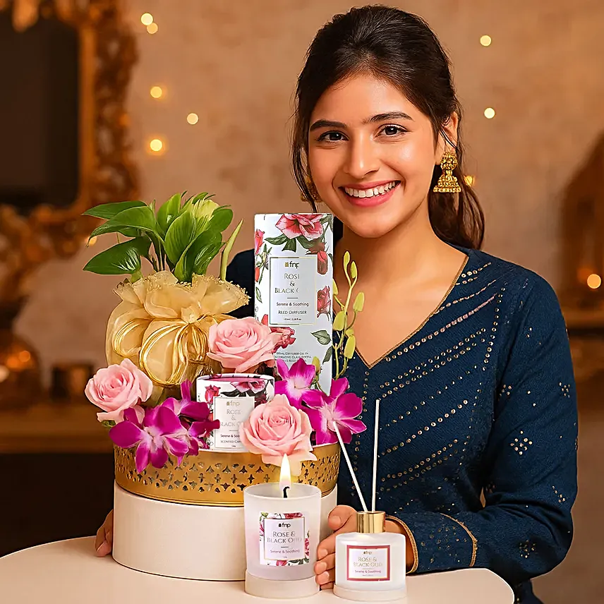Elegant Rose and Orchid Thali