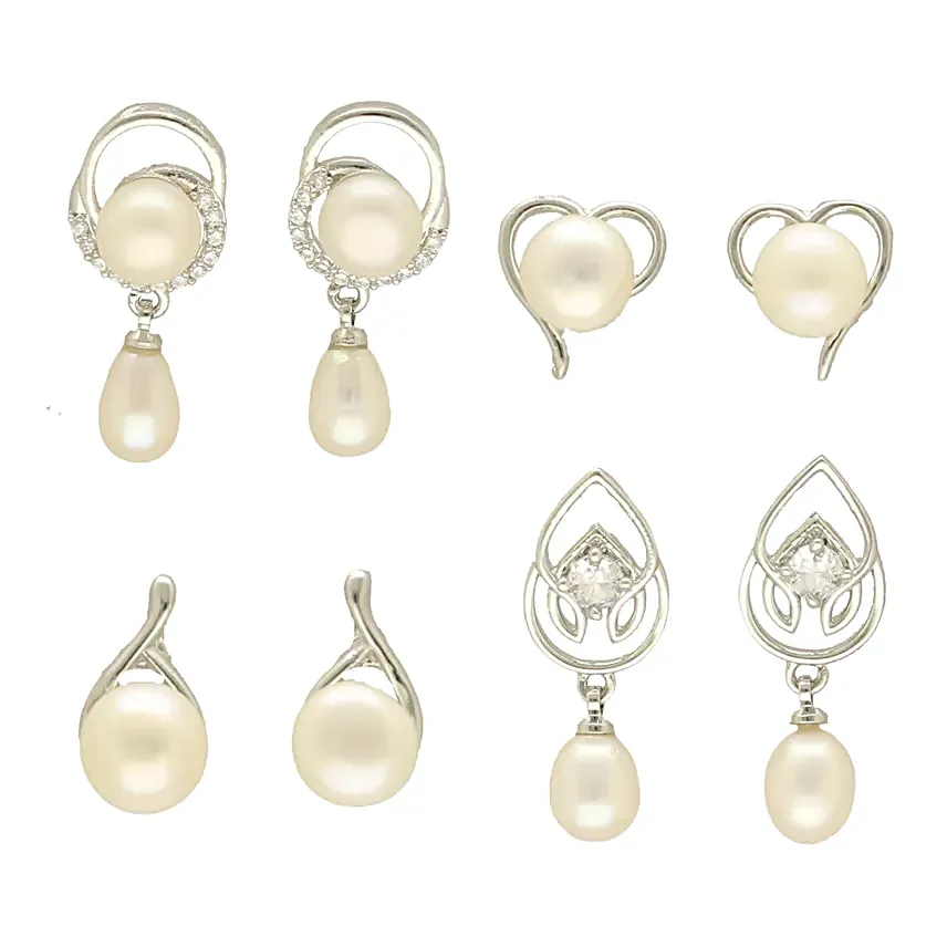 Moonlit Symphony Pearl Earrings- Set of 4