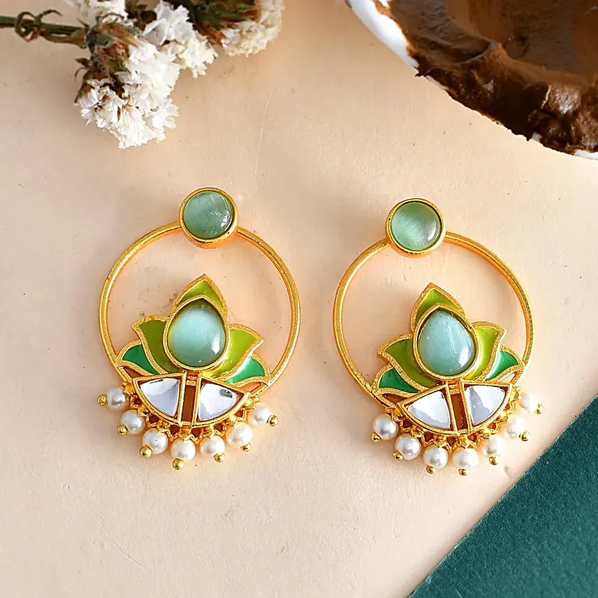 Voylla Forever More Lotus Hoop Earrings