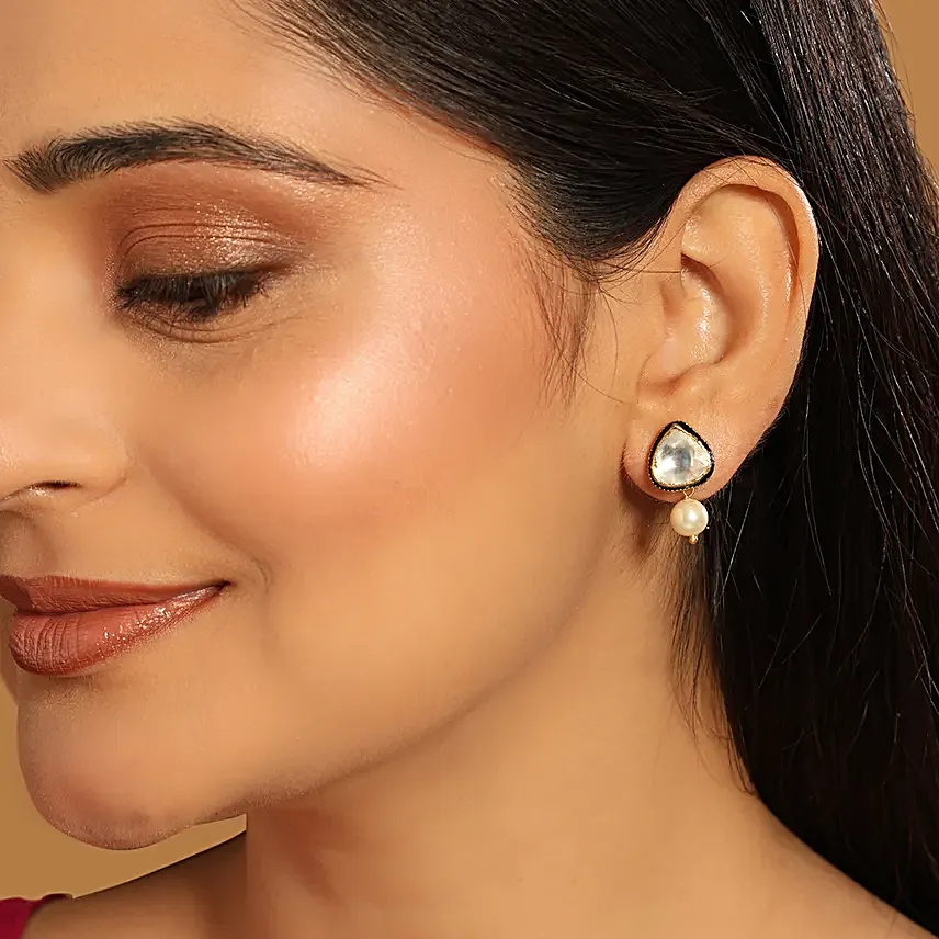 Nuyug 22K Gold Kundan Pearl Drop Studs