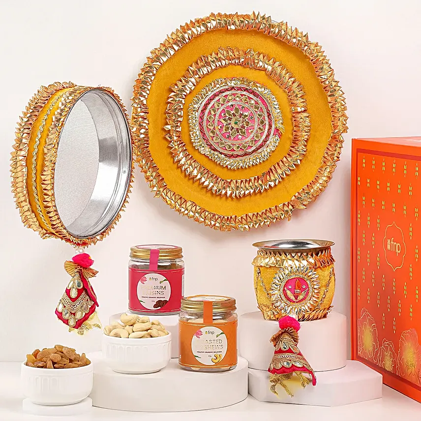 Karwa Chauth Ritual Thali with Dry Fruit Jars