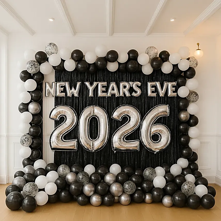 Monochrome Midnight New Year Eve Balloon Decor