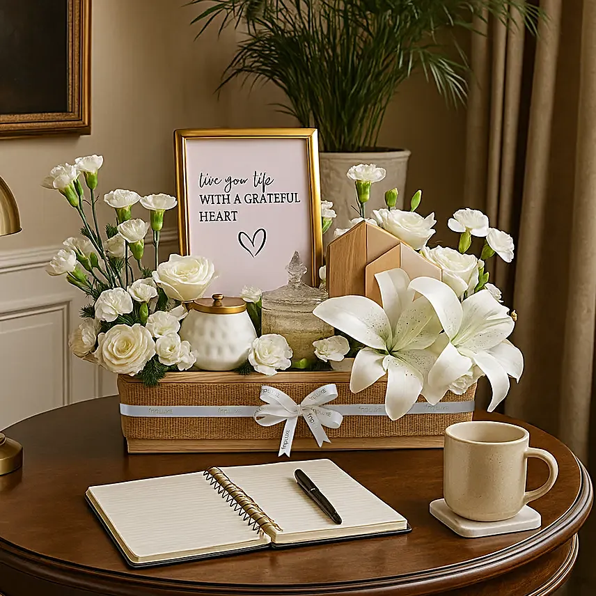 White Lilies n Golden Keepsake Crate