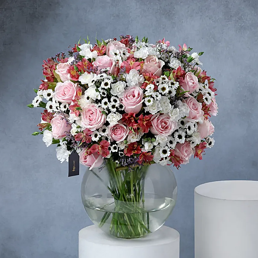 Exquisite Pastel Petals in Crystal Glass