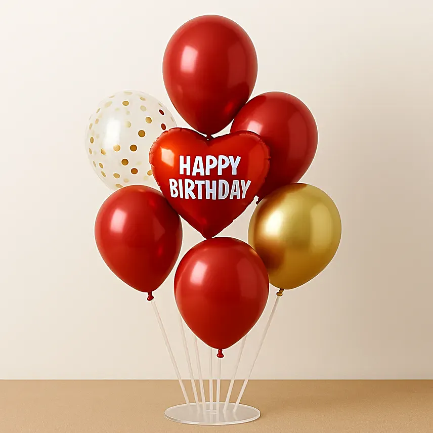 Red N Gold Birthday Balloon Stand