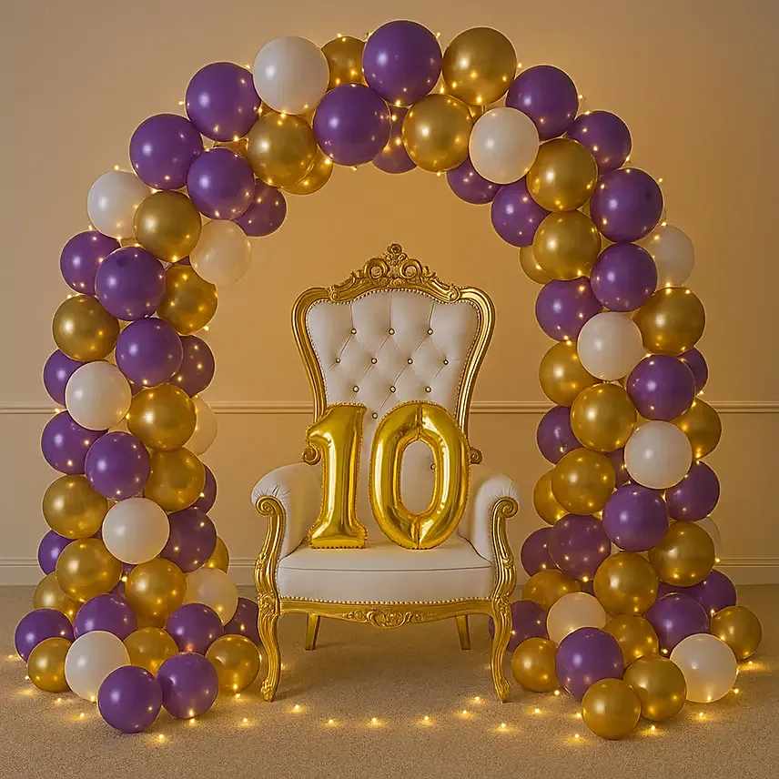 Purple Gold Birthday Balloon Backdrop