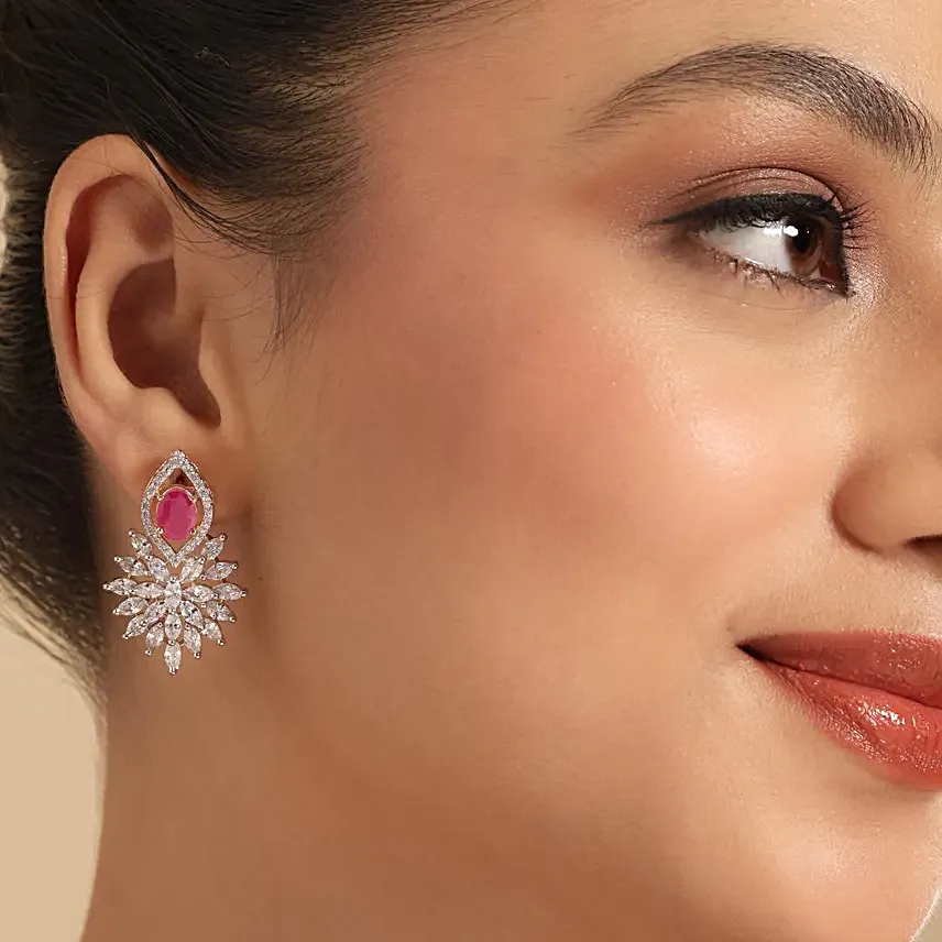 Nuyug American Diamond Ruby Roseatte Studs