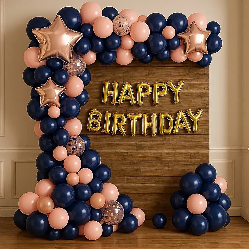 Elegant Blue N Peach Birthday Balloon Decor