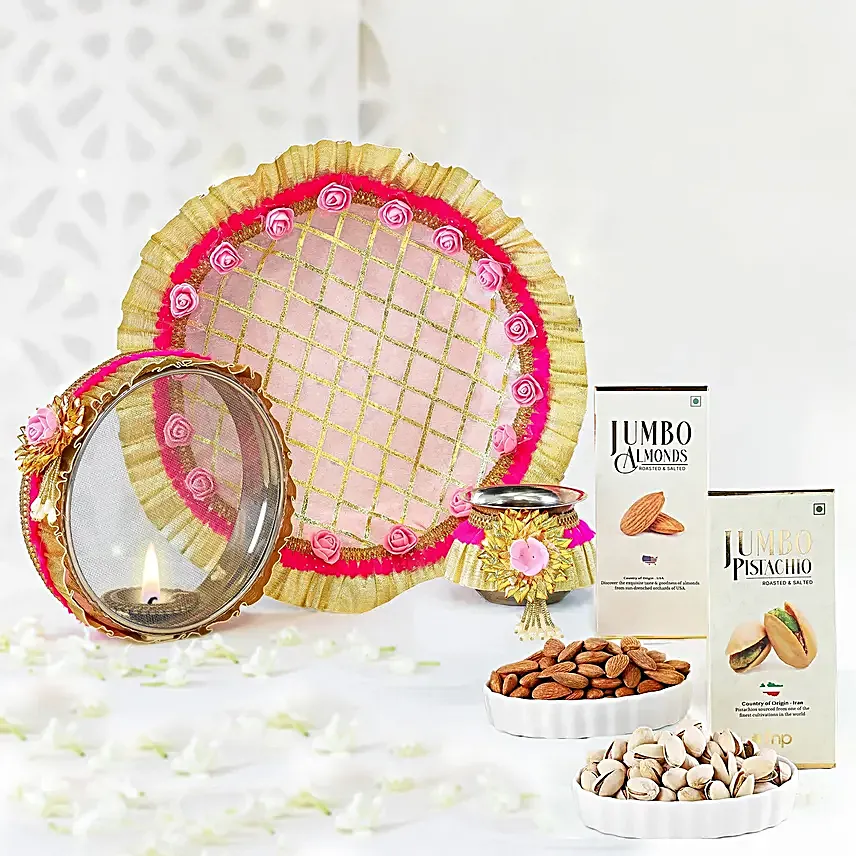 Karwa Chauth Steel Thali n Nut Gift Set