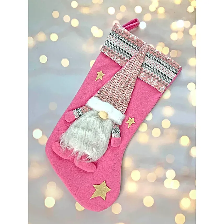 Pink Christmas Gnome Stocking