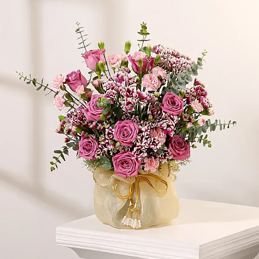 Golden Organza Purple Floral Arrangement