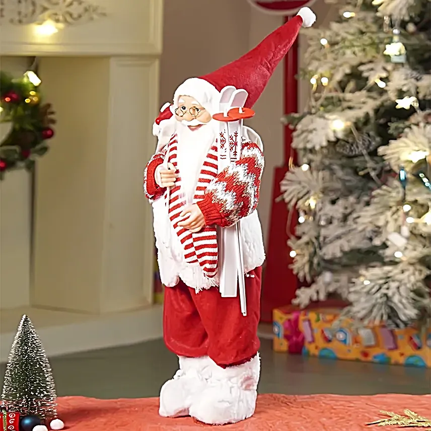Winter Ski Santa Figurine