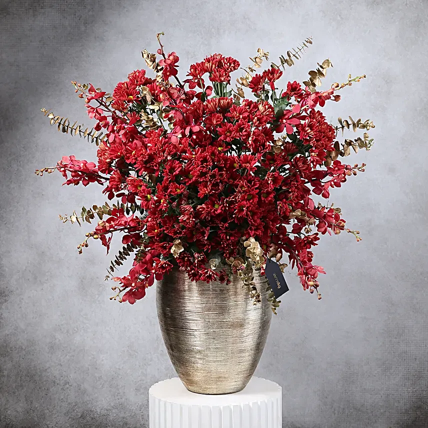 Scarlet Blooms in Luxe Iron Vase
