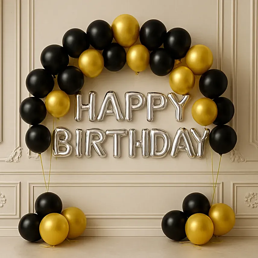 Black N Gold Birthday Balloon Backdrop
