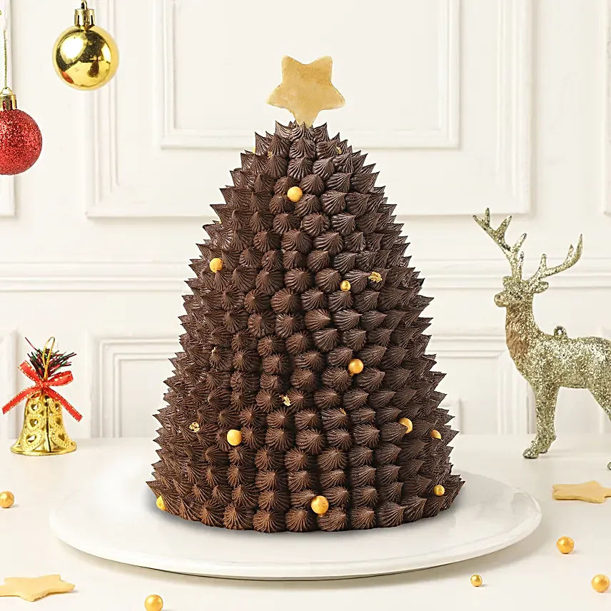 Xmas Holiday Tree Chocolate Cake: Eggless